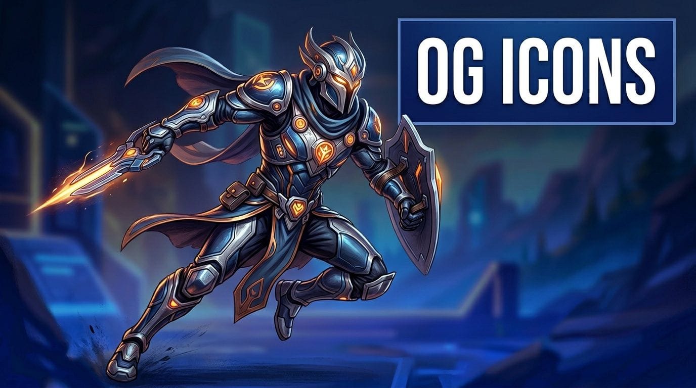 A dynamic warrior character in futuristic armor holding a glowing energy sword and shield for gaming content.